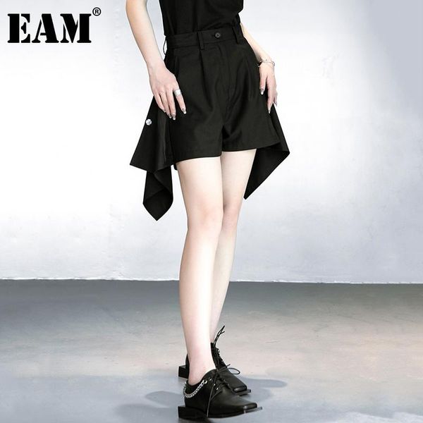 

women's shorts [eam] women black irregular spliced wide leg high waist loose fit trousers fashion tide spring summer 2021 1dd9639, White;black