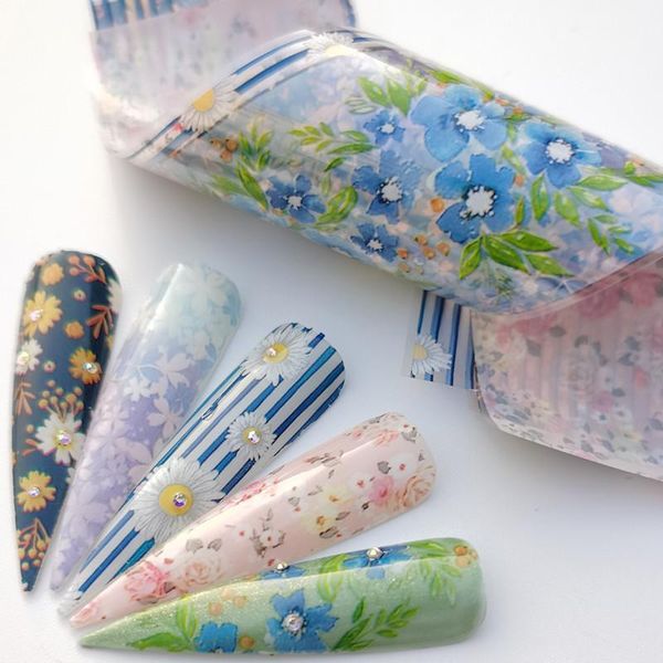 

5pcs/set floral nail foils art transfer stickers 3d flowers leaf designs decorations adhesive wraps tattoo manicure1, Black