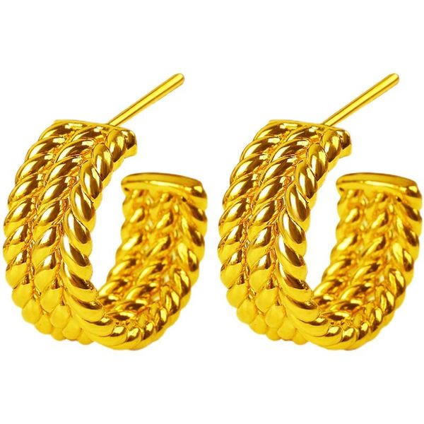 

hoop & huggie pure 24k yellow gold earrings women 999, Golden;silver