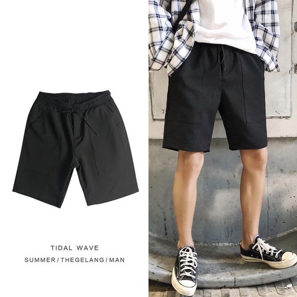 

men's shorts 21 summer simple solid color drawstring straight black casual pants men, White;black