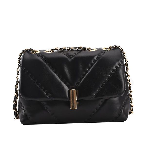 

evening bags casual solid v-line pu leather crossbody for women 2021 fashion chains small shoulder purse flap messenger black