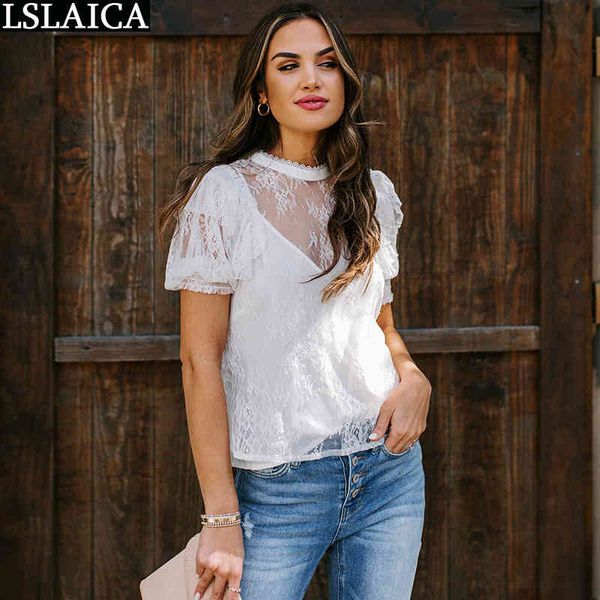 

womens o-neck solid lace patchwork causal femmes blouses office elegant casual shirts for women chemisier femme 210520, White