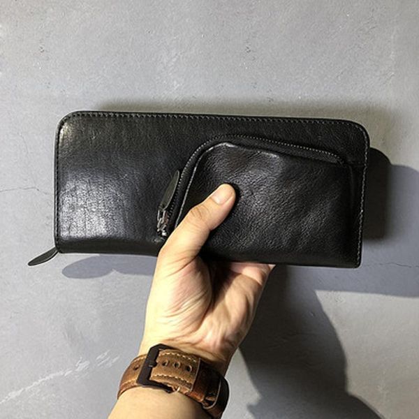 

wallets the first layer of cowhide retro handmade long wallet men's original leather clutch bag mobile phone soft tide leisur, Red;black