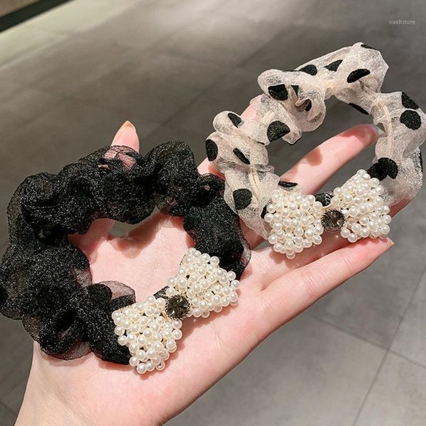 

woman elegant pearl bow knot hair ties beads girls scrunchies rubber bands ponytail holders accessories elastic band1