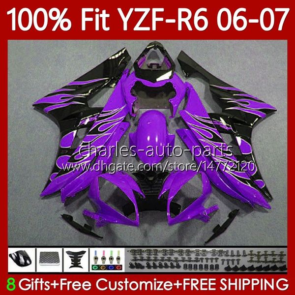 100% Fit OEM обтекатели для Yamaha YZF-R6 YZF R 6 600 CC YZF600 YZFR6 06 07 Moto Bodywork 98no.65 YZF R6 Purple Flame 600cc 2006 2007 YZF-600 2006-2007 Комплект для инъекций