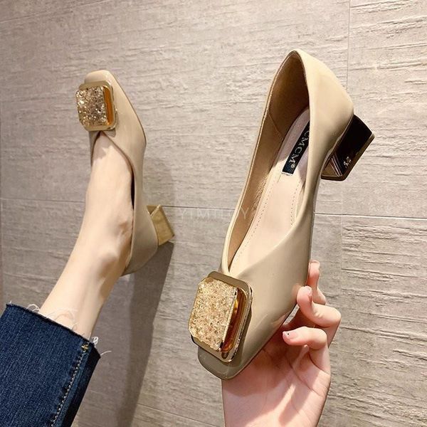 

spring women thick heel shallow mouth shoes square head large size slip-on zapatos de mujer plataforma bride dress, Black