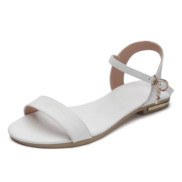 

2021 women leather sandal ladies ankle buckle strap low heels female casual solid shoes women comfortable footwear plus size, Black