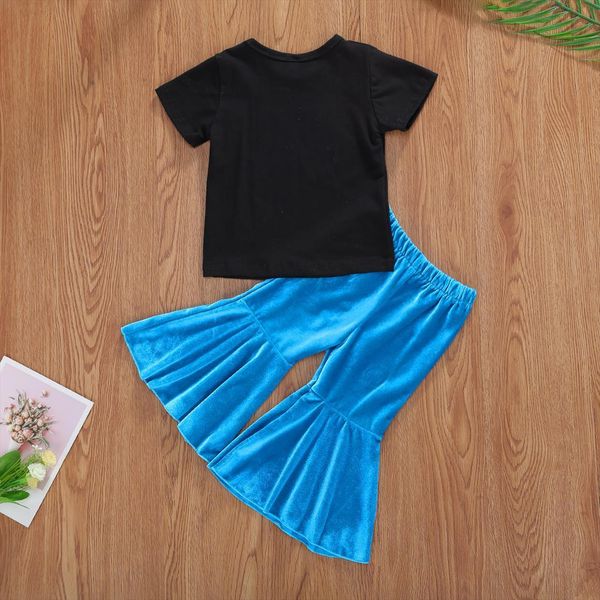 

1 5y summer kid baby girls clothes sets rainbow print short sleeve t shirts long flare pants, White