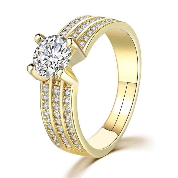 

wedding rings design 1 piece copper korea style shining for women prong setting cubic zirconia silver and golden color cocktail ring, Slivery;golden