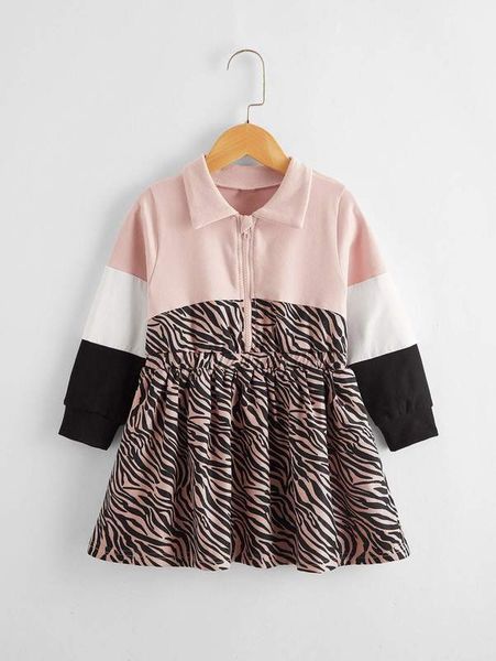 

toddler girls zebra print half zip dress she, Red;yellow
