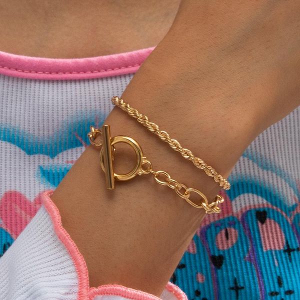 

link, chain shixin vintage layered twisted bracelet for women gold/silver color charms hand punk fashion retro bracelets bangles, Black