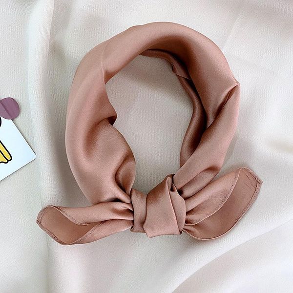 

scarves 2021 100% natural silk women small square neck solid hijab print crepe satin plain scarf handkerchief bandana, Blue;gray