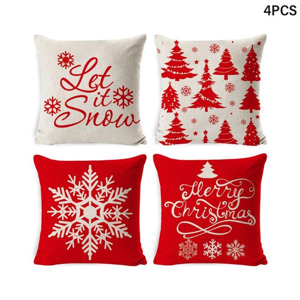 

cushion/decorative pillow 4pcs/set linen square christmas decor for sofa couch invisible zipper throw cover cushion case gift comfortable ca