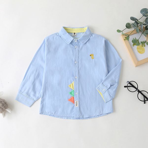 

spring and autumn children's clothes dinosaur baby design handsome boy shirt school gentleman shirt, Blue