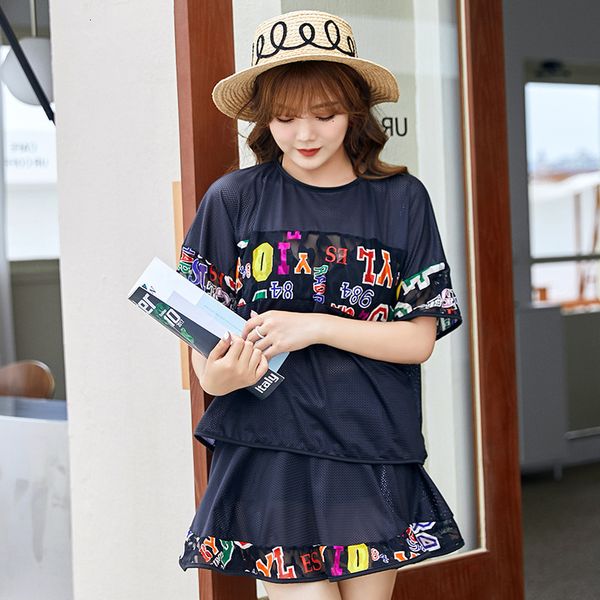 

fattening plus size women's fat 200 jin sports three piece bikini show thin cover belly swimsuit, White;black