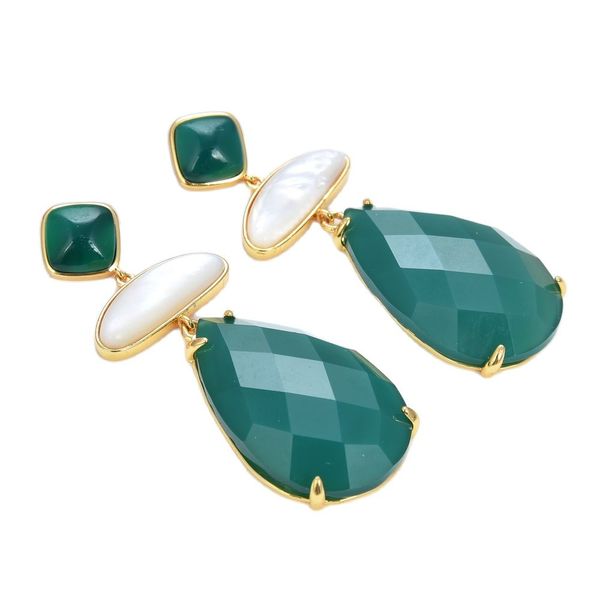 

guaiguai jewelry green agates green peruvians white shell gold color plated stud earrings vintage style handmade for women real gems stone l, Silver