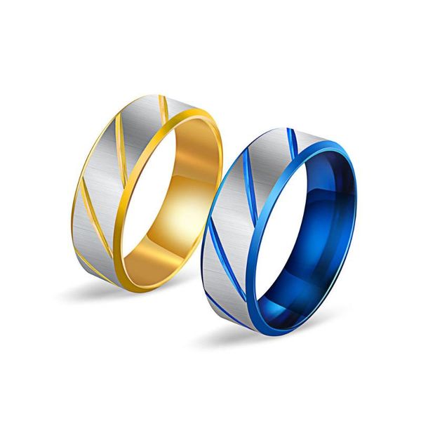 

wedding rings fashion jewel, men's wire-drawing ring, blue titanium steel and gold scratch ring, Slivery;golden