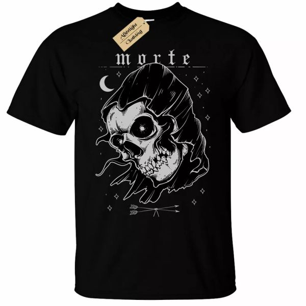 

morte camiseta calavera luna gÃ³tico esqueleto hombre, White;black