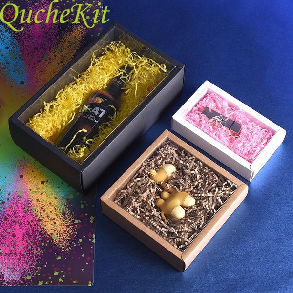 

gift wrap 10pcs folding kraft paper box with transparent pvc window black packaging wedding birthday party candy cookie cake boxe