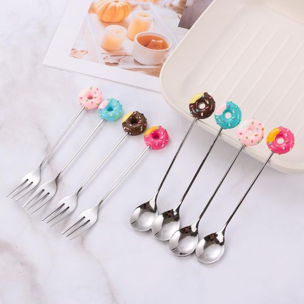 

forks mini stainless steel lovely doughnut dessert spoon fork tea coffee ice cream tool home kitchen flatware dinnerware tableware