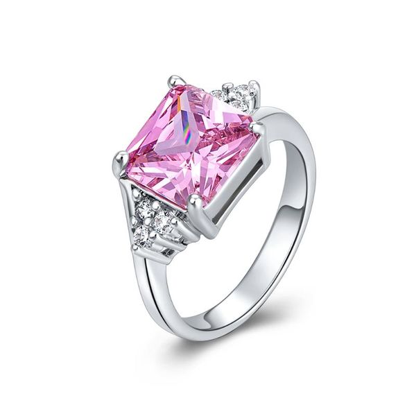

wedding rings inalis romantic for women inlay pink square zircon princess ring valentine day fashion jewelry give girlfriend surprise, Slivery;golden