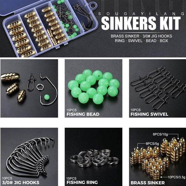 

fishing hooks sougayilang sinkers combo brass sinker weights jig swivel ring connector plastic box