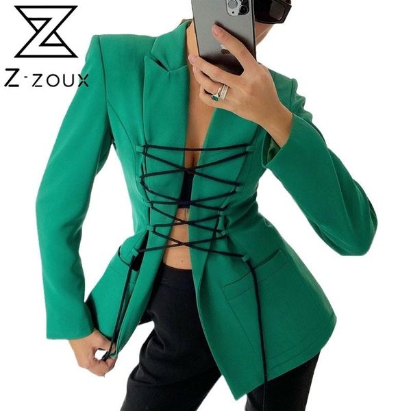 GetSpring Frauen Blazer Kreuz Verband Langarm Damen Mantel Temperament frauen Dünne Anzug Jacke Sexy 210524