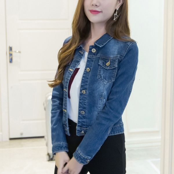 

women's jackets korean style women lady navy blue denim jacket coat short jeans long sleeve casual fashion breathable spring autumn j55, Black;brown