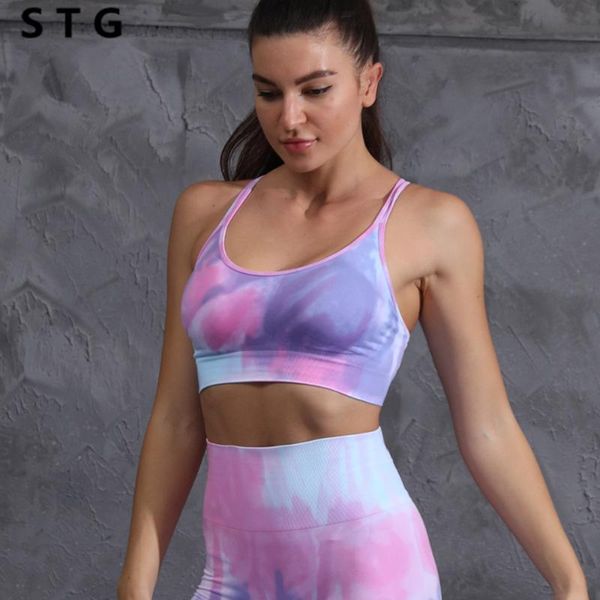 

tie dye yoga sports bras seamless women workout gym crop brassiere high impact vest clothing, White;black