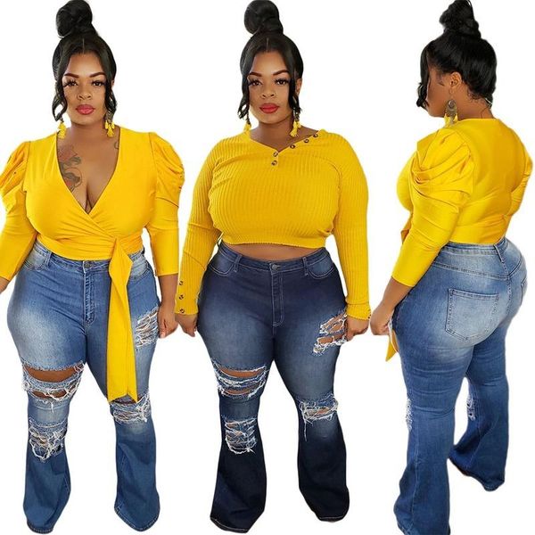 

fashion hollow out hole button women jeans 2021 autumn style european and american casual denim bell-bottoms women's, Blue