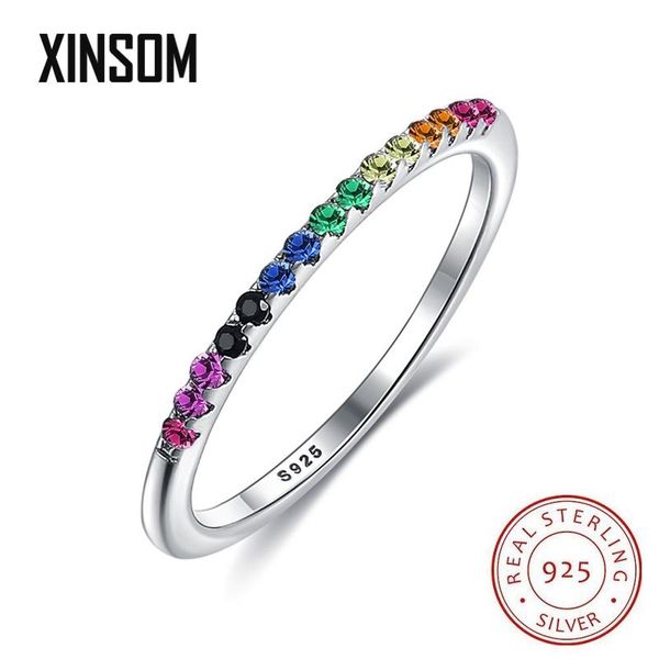 

cluster rings xinsom real 925 sterling silver for women rainbow color cz engagement wedding female finger fine jewelry girls gift, Golden;silver