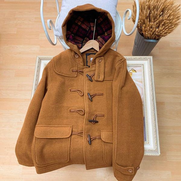 

women's wool & blends classic retro horn button woolen coat winter warmth vintage casual overcoat elegant mid-length jacket female to, Black