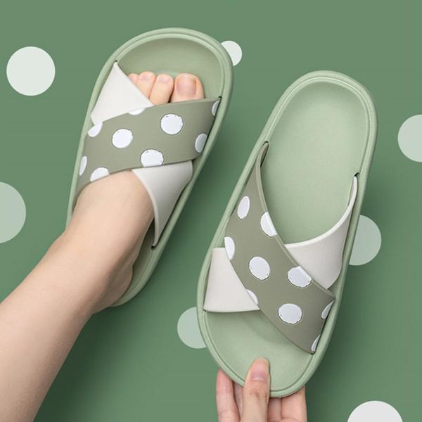 

chic dots cross band indoor women bath slippers comfortable eva girls platform shoes non-slip home heel slides, Black