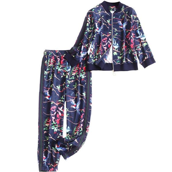 

two piece dress fashion designer set spring autumn women long sleeve zipper jacket +trousers casual motion two-piece, White