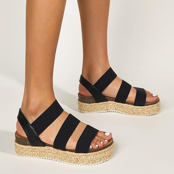 

sandals women 2021 summer fashion style outer wear rope thick bottom ladies large size, Black
