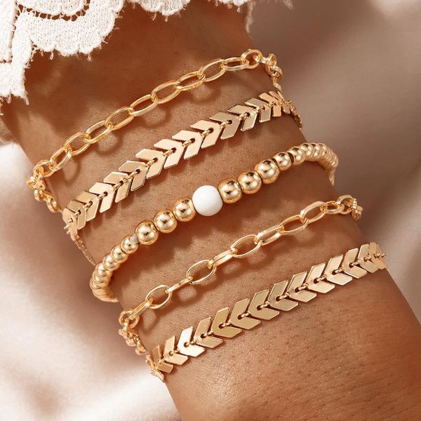 

charm bracelets 5pcs/set adjustable beaded arrow bracelet set for women punk heavy metal geometry multi-layer bangle party jewelry 15, Golden;silver