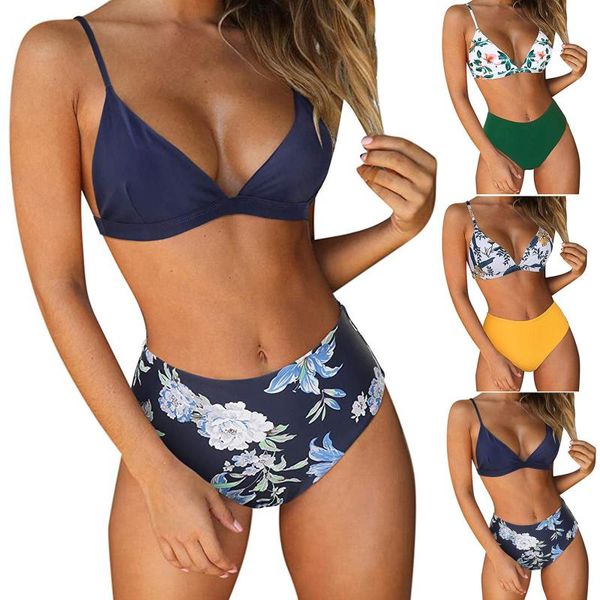

women's swimwear bikini 2021 women soild print set push up bathing high waist swimsuit suit l*5, White;black