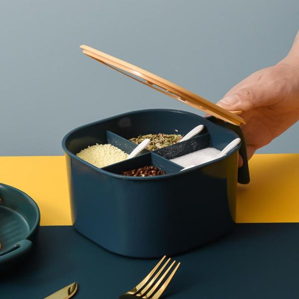 

storage bottles & jars 4 grids kitchen seasoning box salt pepper container condiment spice holder with lid organizer