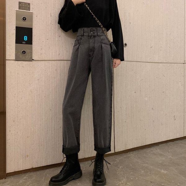 

women's jeans 2021 autumn women pants leisure loose high waist vintage korean style oversized denim full-length trousers e381, Blue