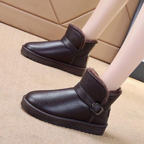 

boots winter outdoor thick plush snow women flat comfortable cotton padded shoes woman casual waterproof ankle 2021, Black