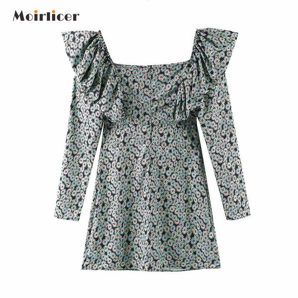 

casual dresses 2021 women retro floral print mini dress long sleeve back zipper ruffles female vintage stylish vestidos mujer, Black;gray