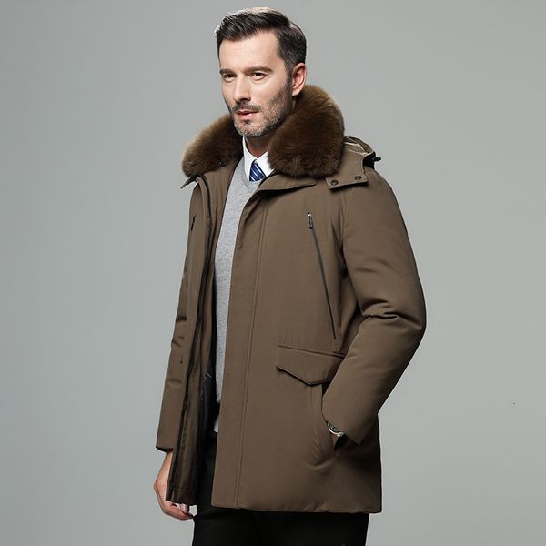 

2021 new men's winter coat high-quality jacket windproof warm hooded parkas outdoor real fur collar down long, Black