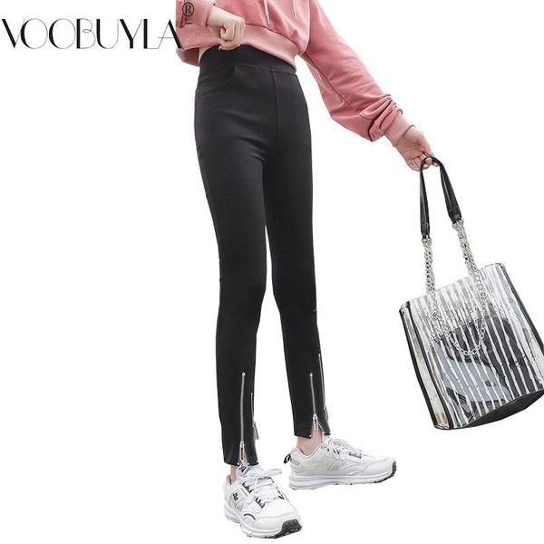 

women's pants & capris voobuyla plus size xl-5xl pencil women clothing black fake zippers skinny trousers large 2021 spring, Black;white