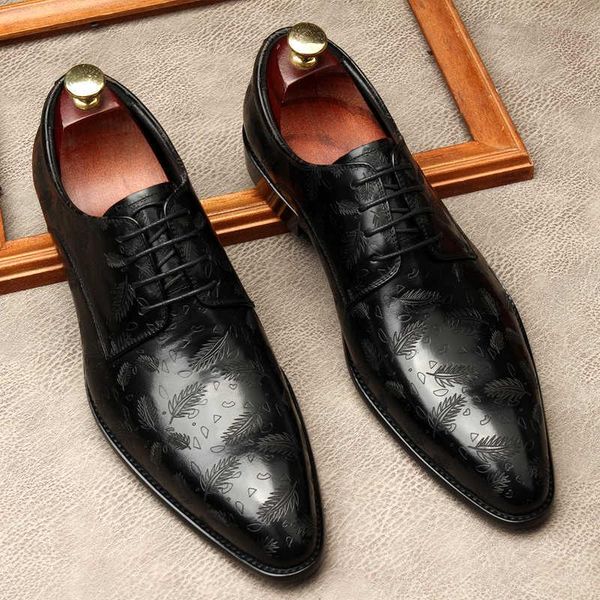 

dress shoes genuine leather mens fashion wedding brogue pointed toe lace up men business black formal party oxford