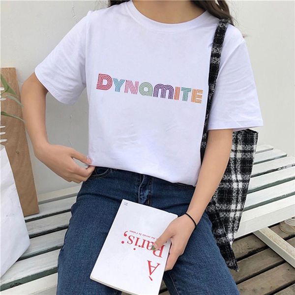 

women's t-shirt 2021 dynamite print women tshirts kpop korean style short sleeve cute harajuku hip-hop y2k femme t-shirts, White