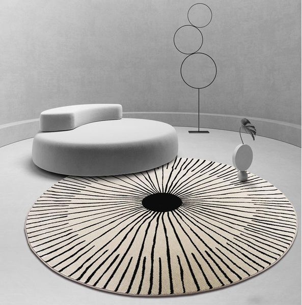

carpets modern round rug living room geometric black and white minimalist line circular floormat bedroom carpet soft fluffy faux fur