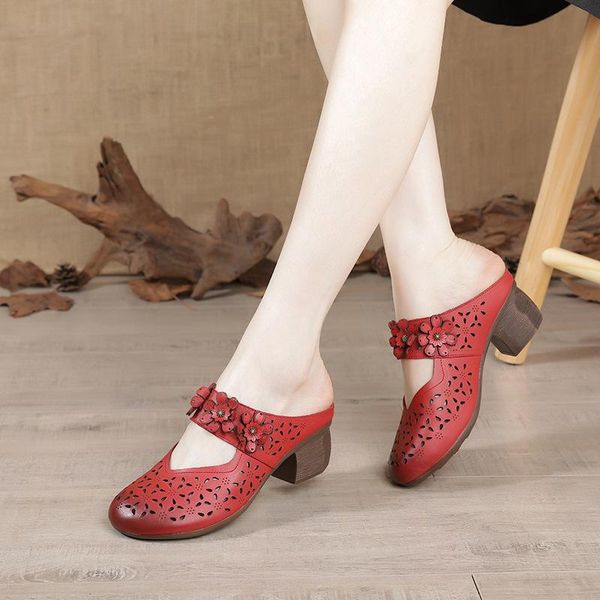 Sandals Summer 2021 Female Shoes Women Fashion Slippers Hollow Out Flower Genuine Leather High Heel Zapatos Mujer 149 46