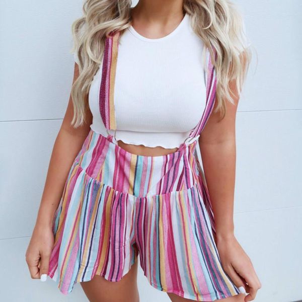 

women's shorts women summer overalls style striped suspender trousers high waist short pants, White;black