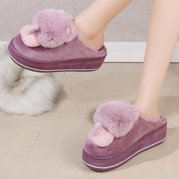 

slippers slip-on anti-skid sole indoor slipper woman shoes casual plush ball snow for non-slip large size home, Black
