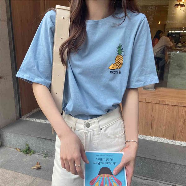 

women's polos 2021 summer minimalist printed fruits girls fashion short sleeves brief korean loose all match t-shirts 1ecb, White